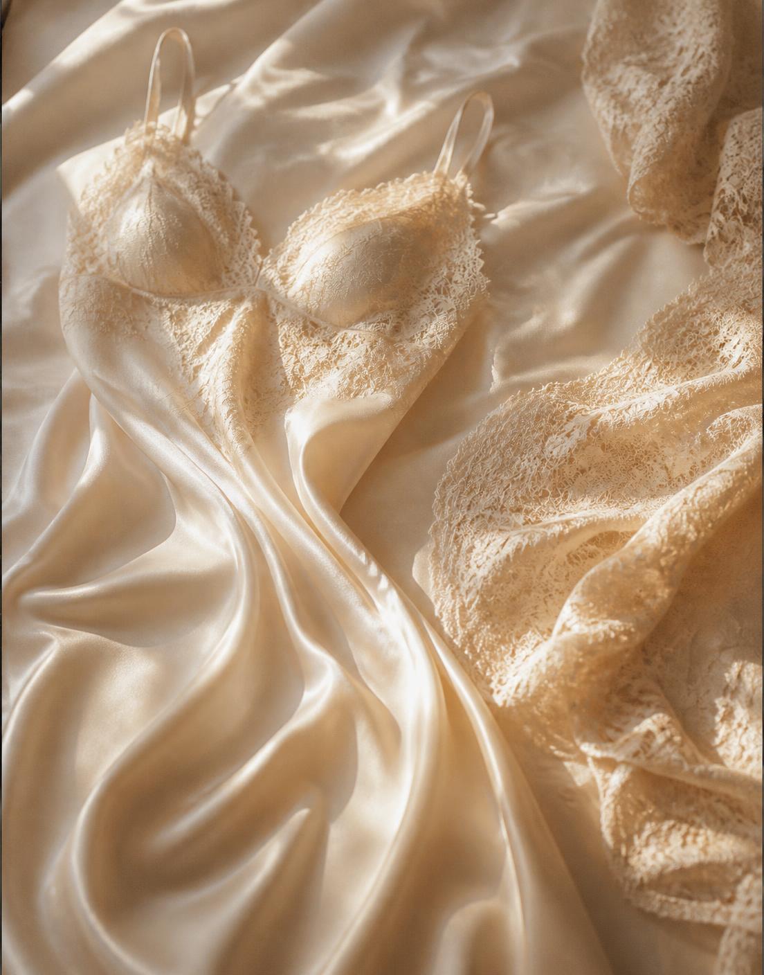 Lace camisole styled on soft ivory silk