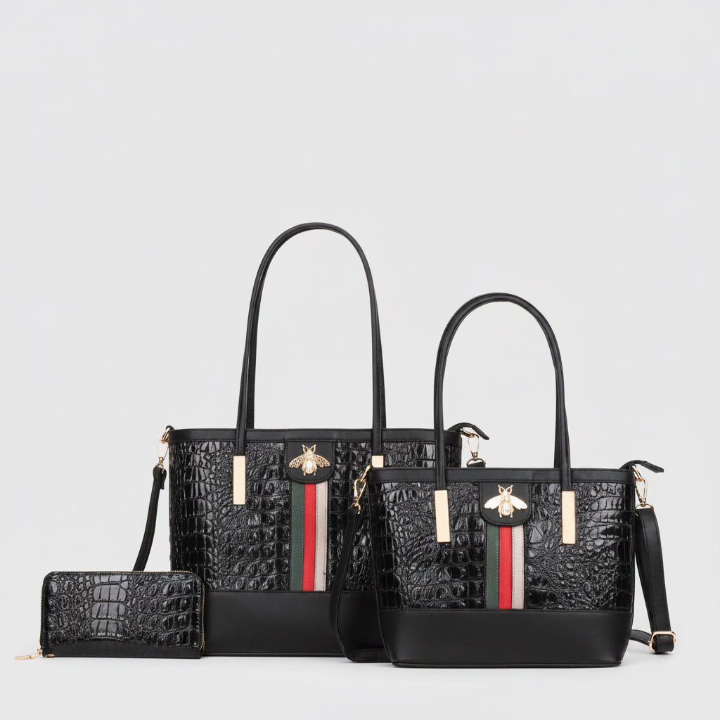  
3-in-1 Crocodile Tote Bags with Wallet Set