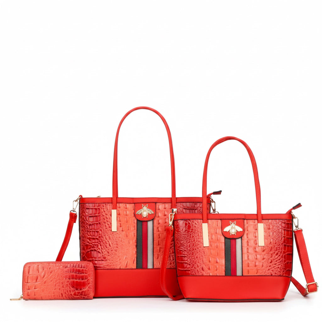  
3-in-1 Crocodile Tote Bags with Wallet Set