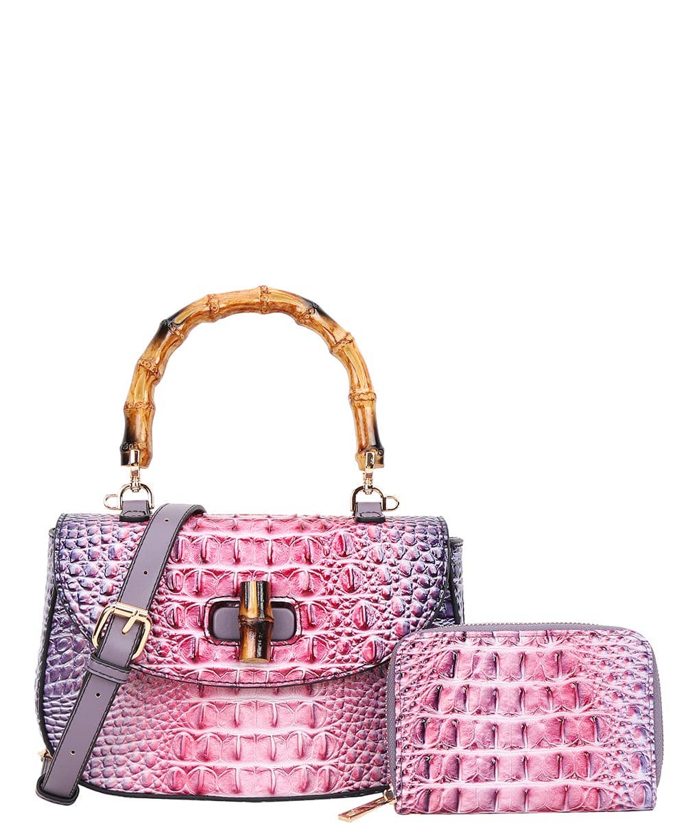 CE-8904A 2 in 1 Crocodile Bamboo H Tie-dyed Satchel Wallet 