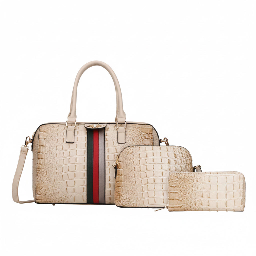 Faux Leather Croc Striped Bumblebee Handbag Wallet CYS-8369S