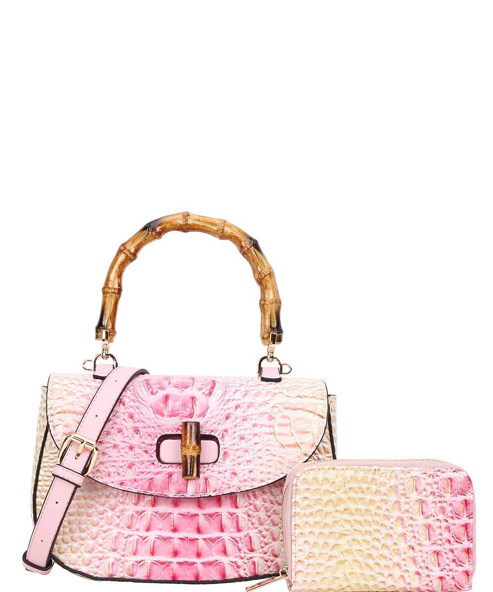 CE-8904A 2 in 1 Crocodile Bamboo H Tie-dyed Satchel Wallet 