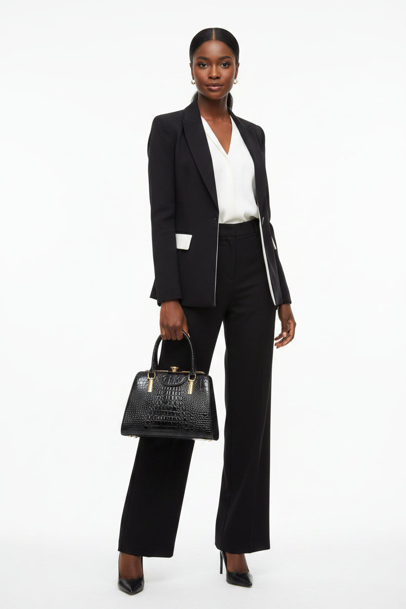 Every Fashion Croc Embossed Glossy Structured Handbag with Dual Handles