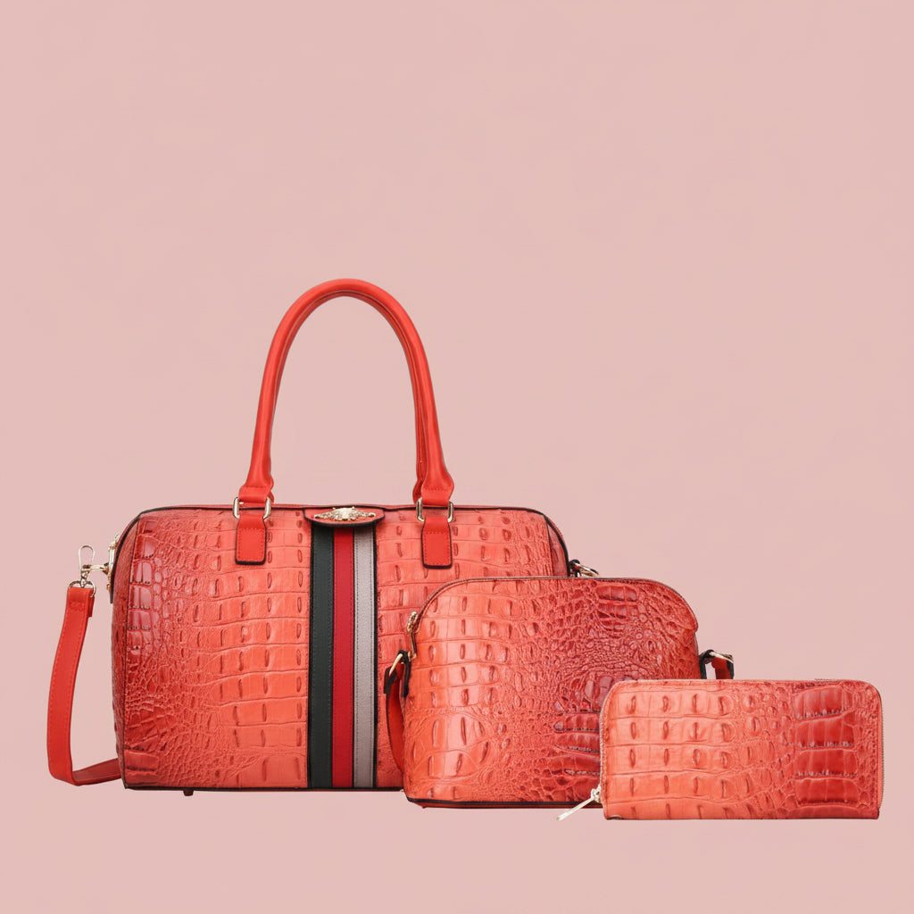 Faux Leather Croc Striped Bumblebee Handbag Wallet CYS-8369S