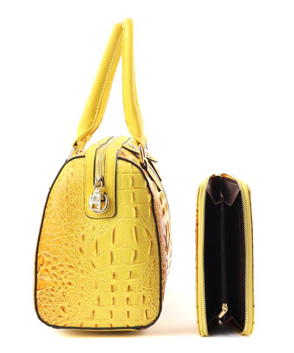 Faux Leather Croc Striped Bumblebee Handbag Wallet CYS-8369S