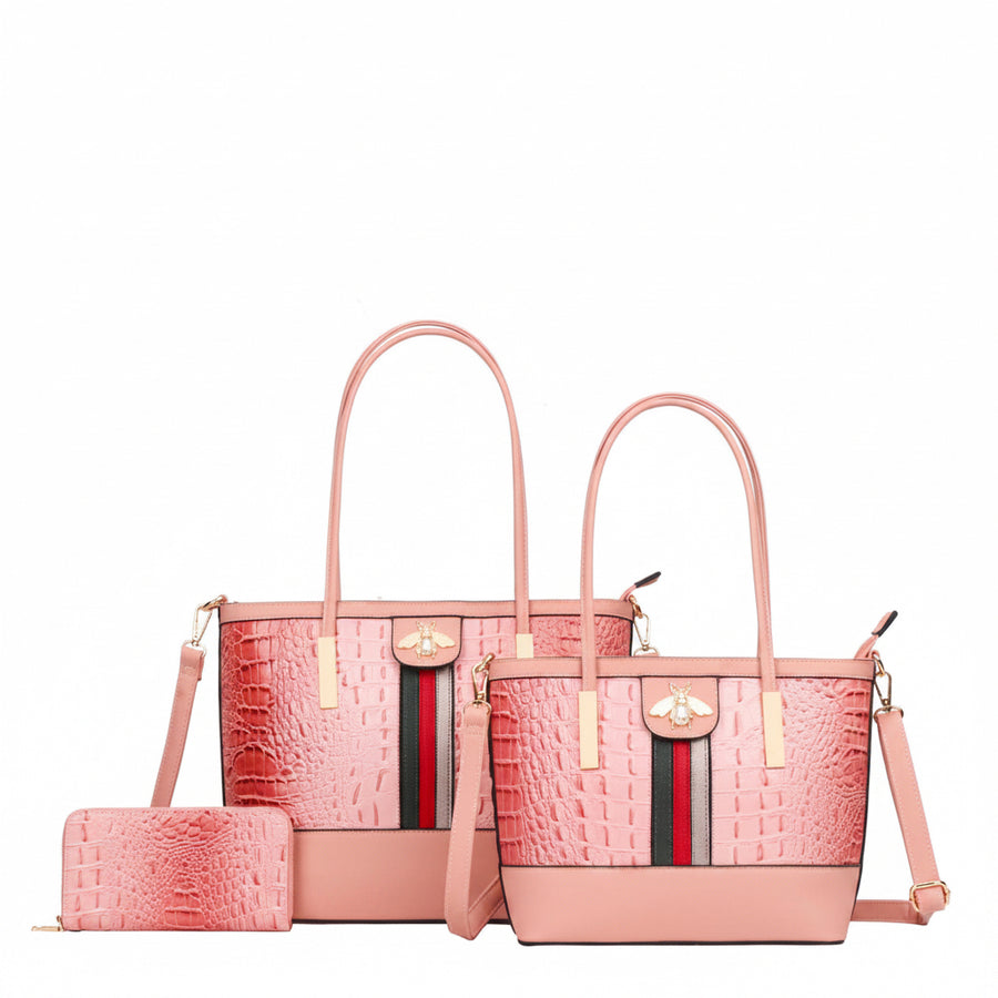  
3-in-1 Crocodile Tote Bags with Wallet Set