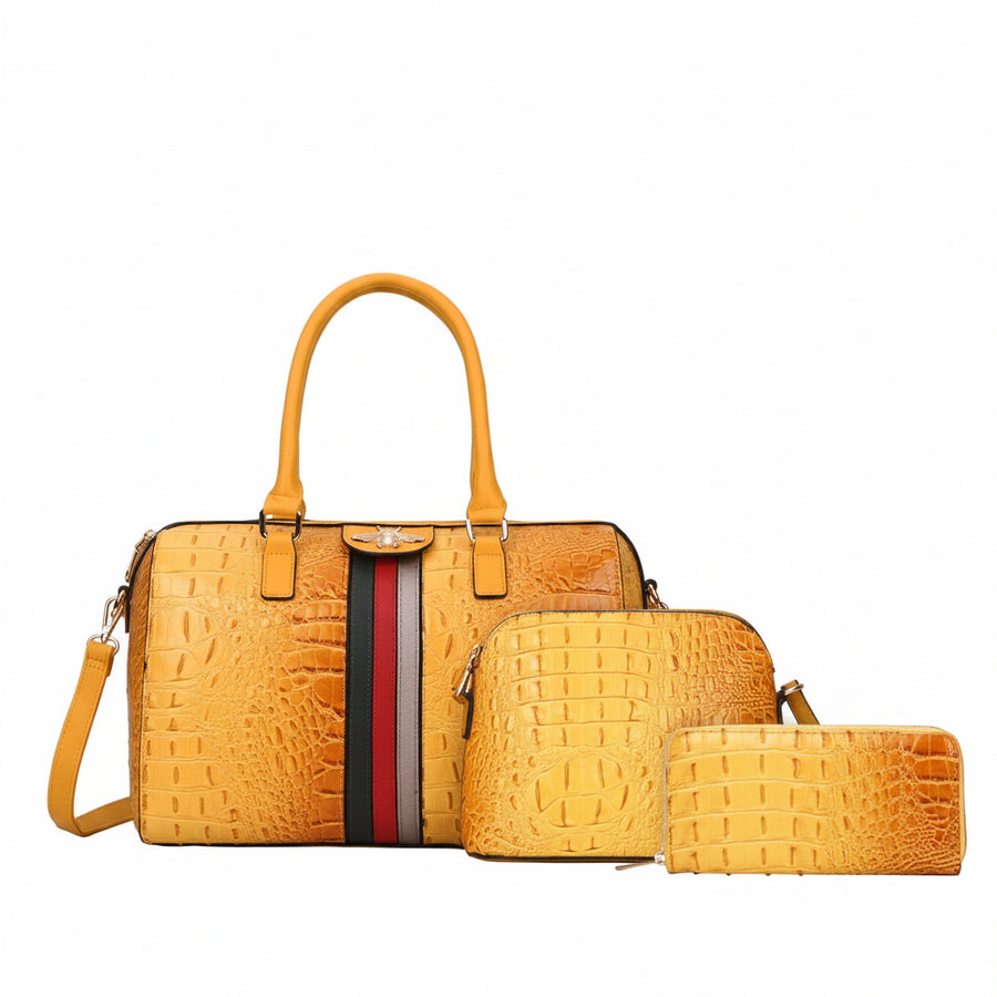 Faux Leather Croc Striped Bumblebee Handbag Wallet CYS-8369S