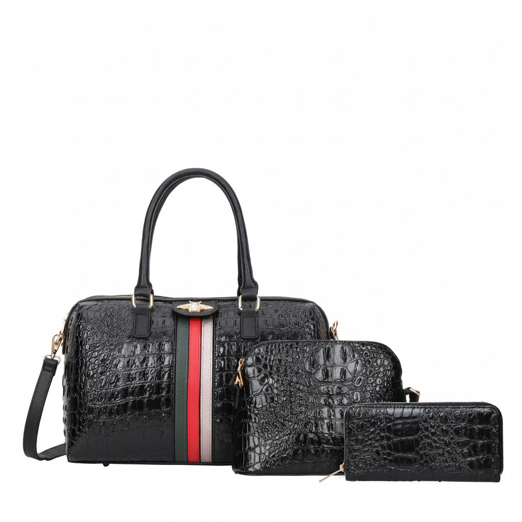 Faux Leather Croc Striped Bumblebee Handbag Wallet CYS-8369S
