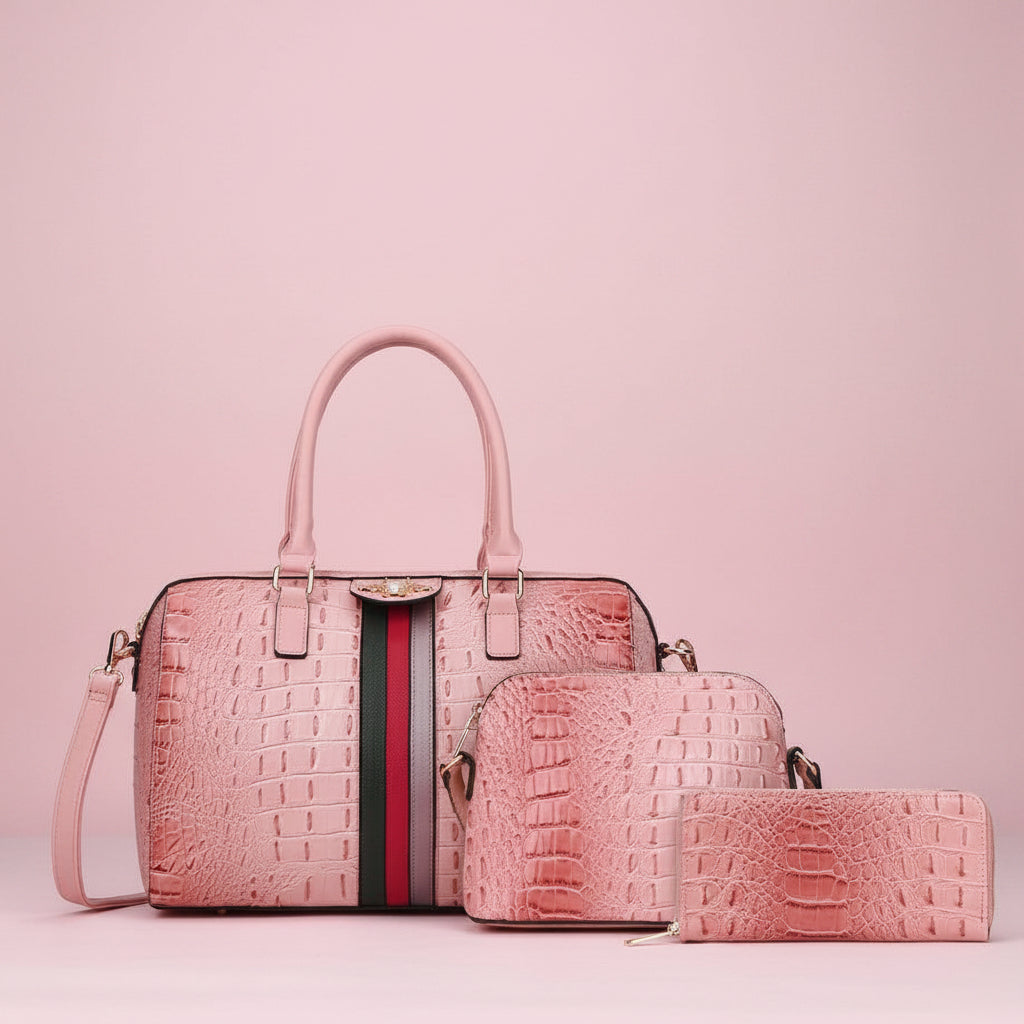 Faux Leather Croc Striped Bumblebee Handbag Wallet CYS-8369S