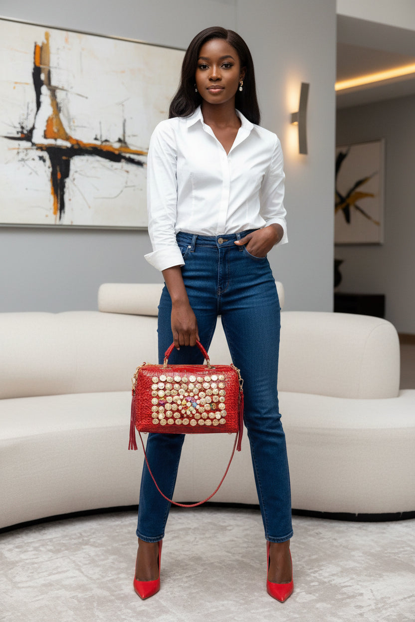 EVERY FASHION Crocodile Embossed Barrel Bag