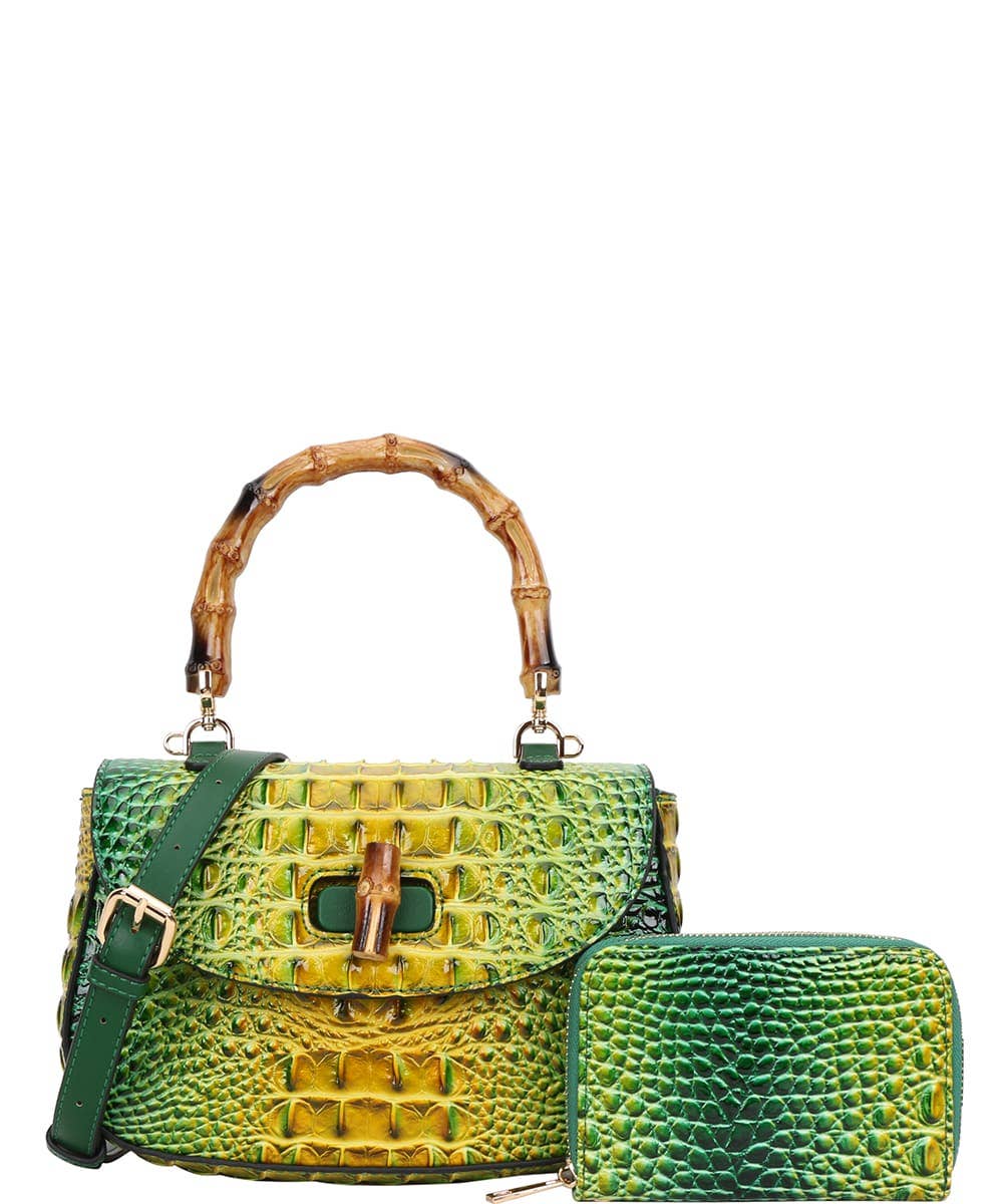 CE-8904A 2 in 1 Crocodile Bamboo H Tie-dyed Satchel Wallet 