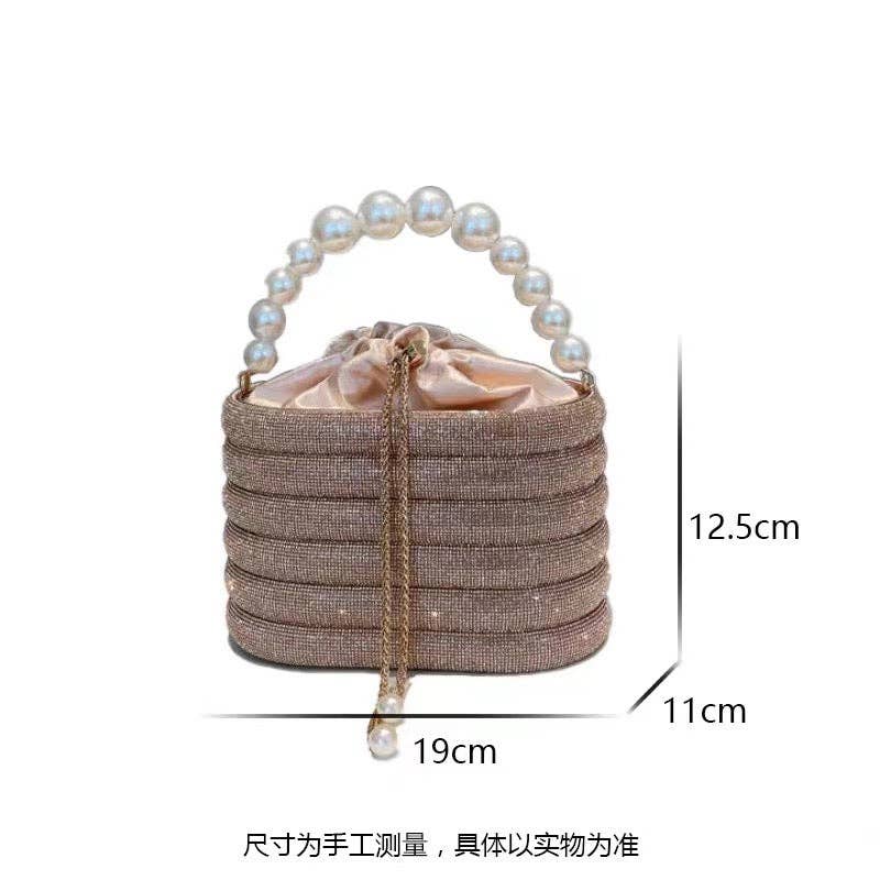 EVERY FASHION Striped Evening Bucket Bag with Pearl Handle and Drawstring Closure