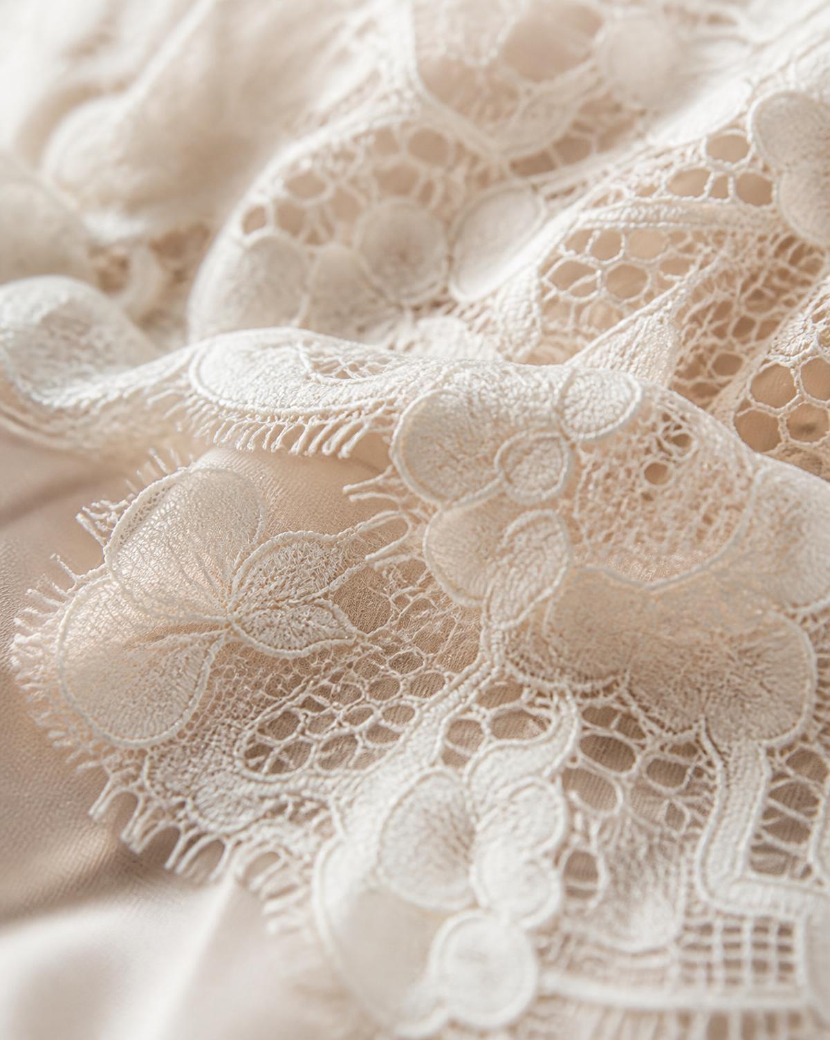 Close detail of fine ivory lace
